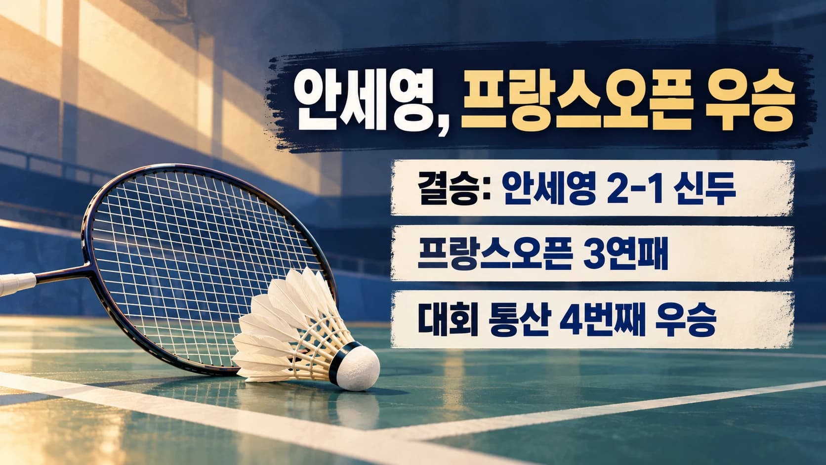 안세영, 신두에 2-1 역전승…프랑스오픈 3연패 달성