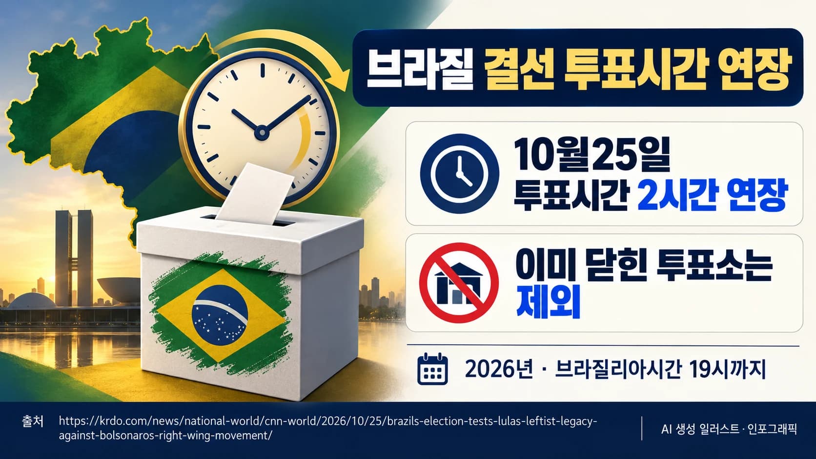 브라질 대선 결선, 투표시간 2시간 연장…이미 닫힌 투표소는 제외
