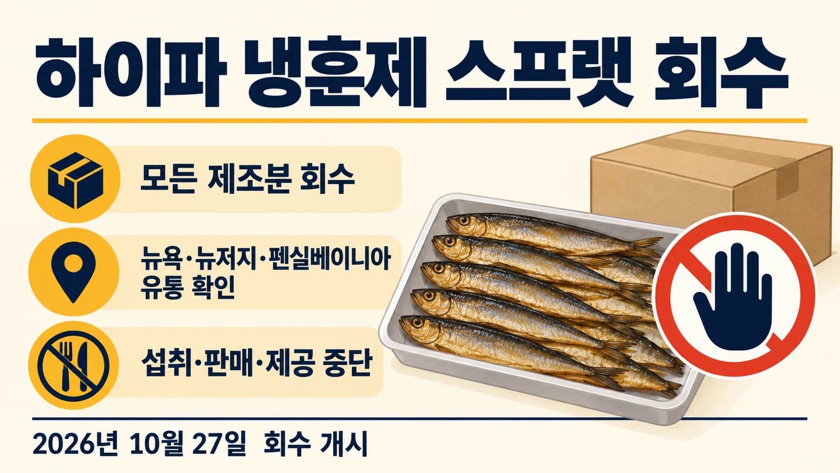 하이파 냉훈제 스프랫 전량 회수…뉴욕·뉴저지·펜실베이니아 유통