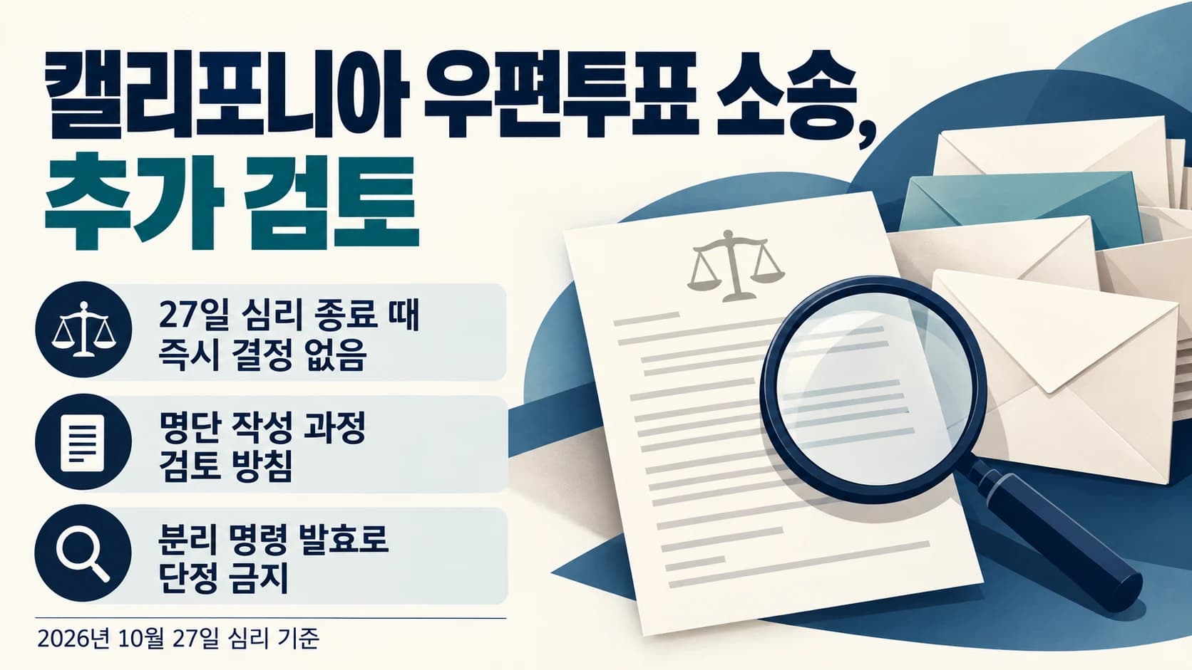 캘리포니아 우편투표 분리 요구, 법원 즉시 결정 안 해…추가 검토 예고