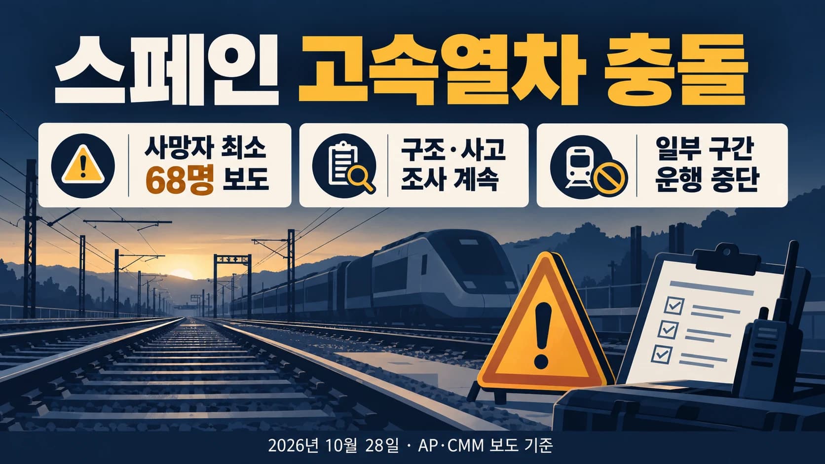 스페인 고속열차 충돌 사망자 최소 68명…마드리드·안달루시아 운행 중단