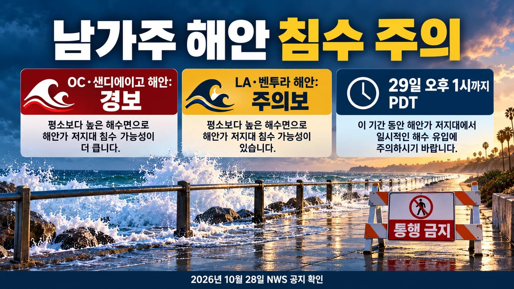 OC·샌디에이고 해안 침수 경보 유지…LA·벤투라는 주의보