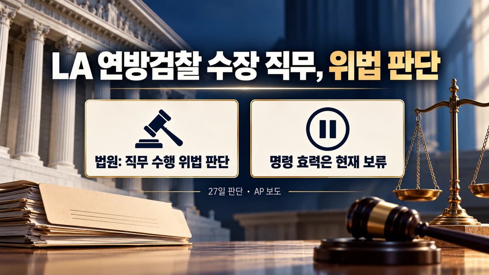 미 법원, LA 연방검사장 직무 수행 위법 판단…명령 효력은 보류