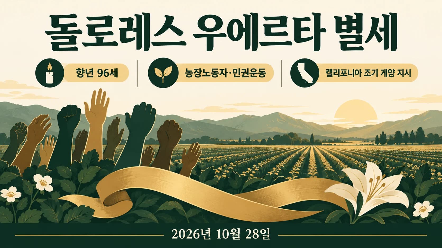 미 농장노동자 권리운동가 돌로레스 우에르타 별세…향년 96세