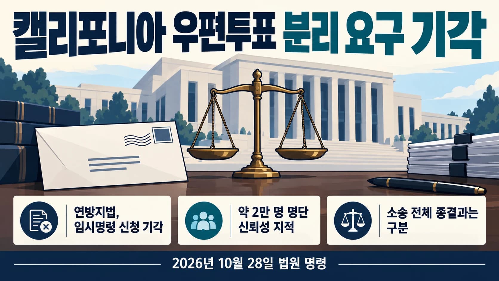 미 법원, 캘리포니아 우편투표 분리 요구 기각…명단 신뢰성 지적