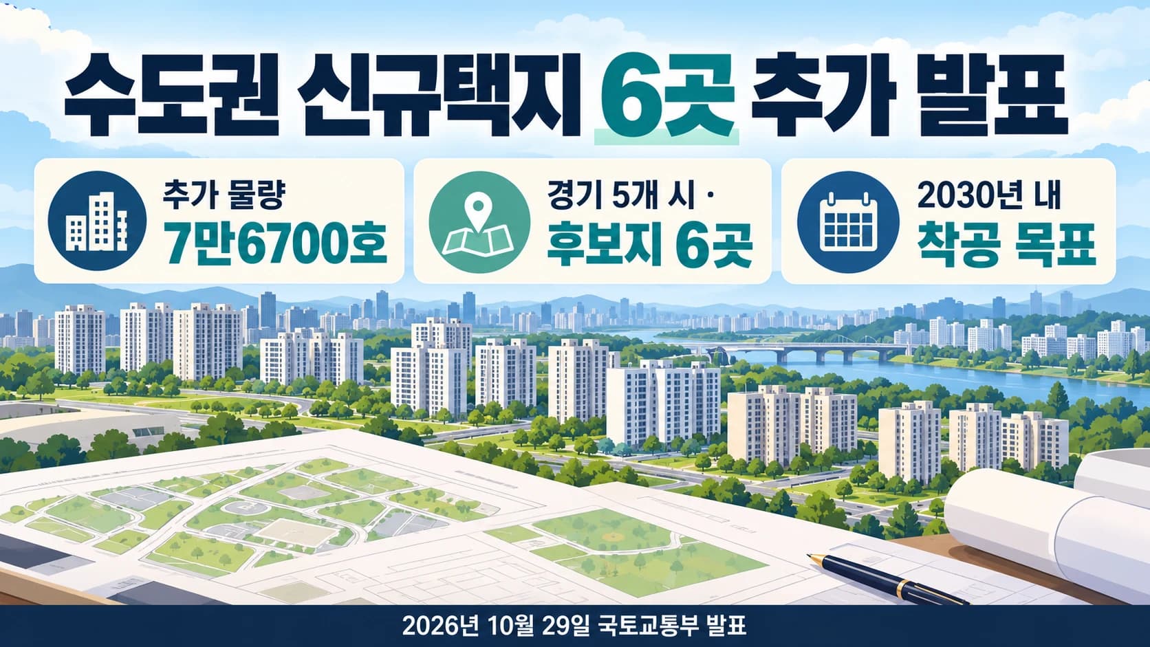 한국, 수도권 신규택지 6곳·7만6700호 추가 발표…2030년 내 착공 목표