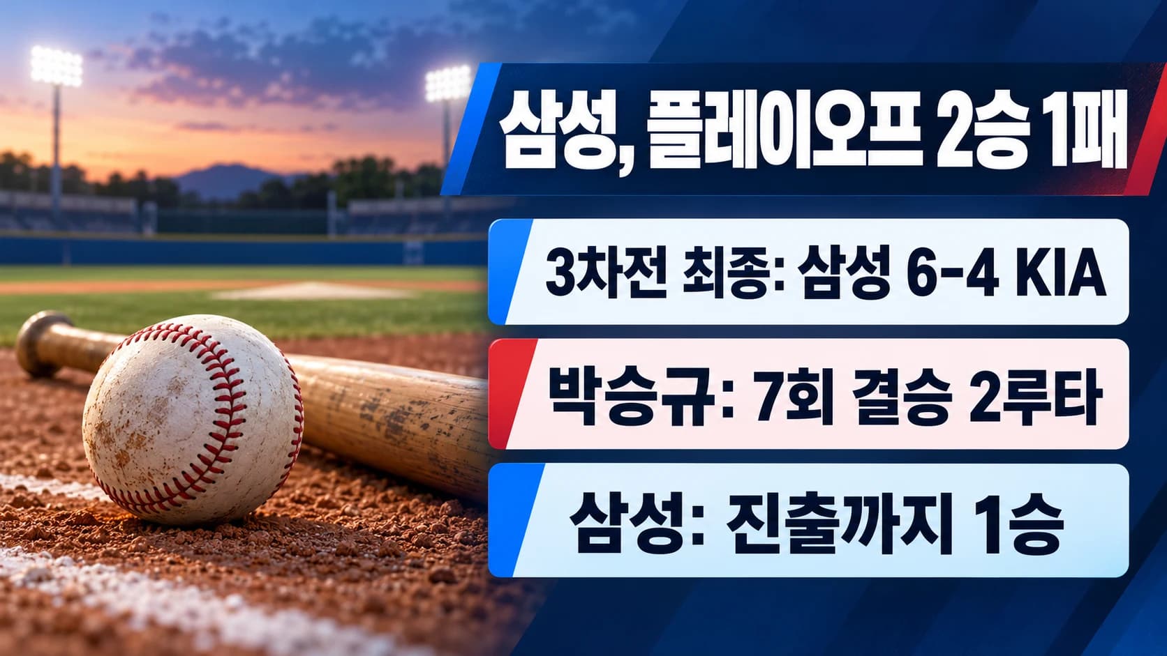 박승규 7회 결승 2루타…삼성, KIA 6-4 꺾고 PO 2승 1패