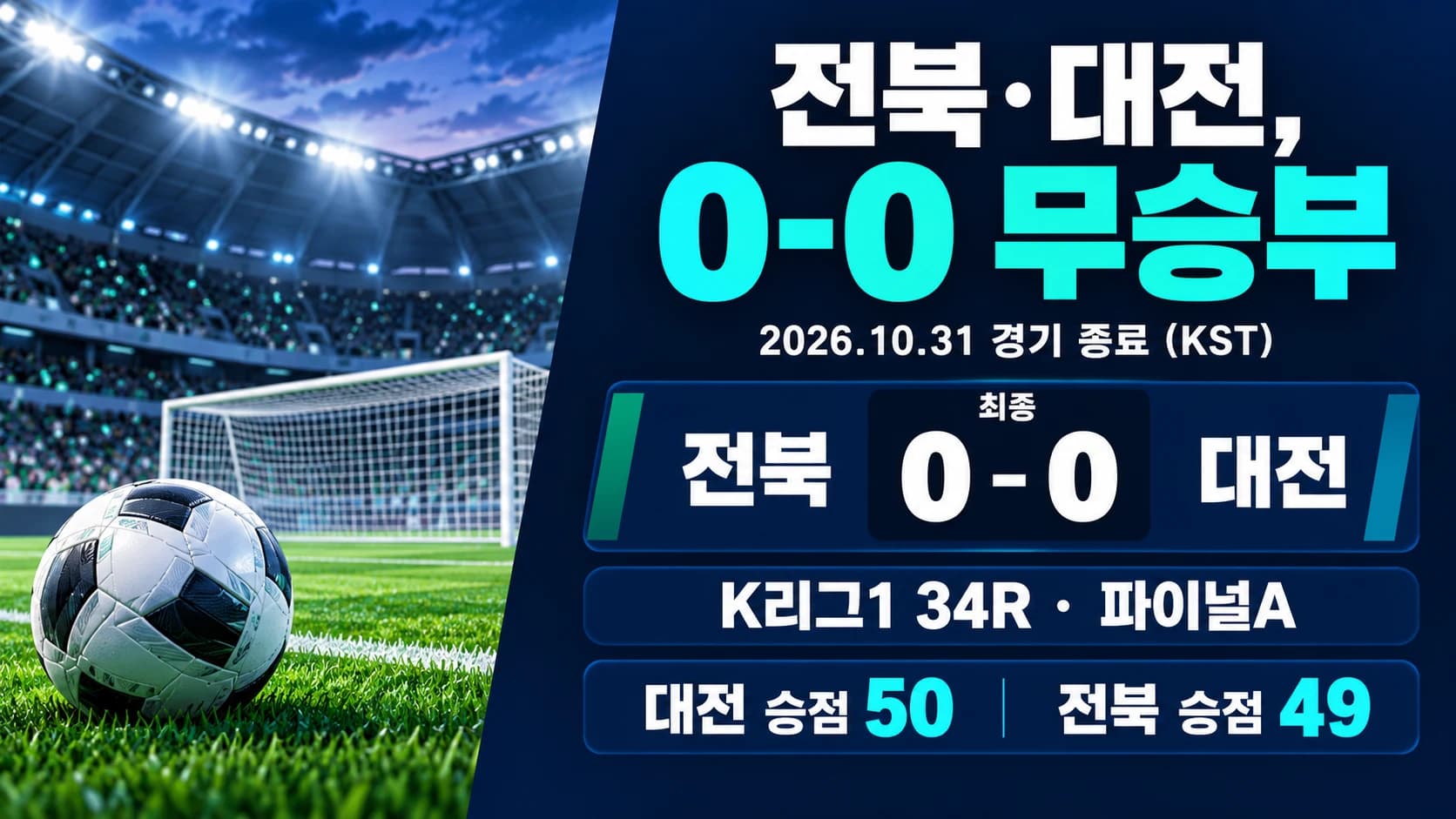 전북·대전, 파이널A 첫 경기 0-0…승점 49·50으로 4·3위