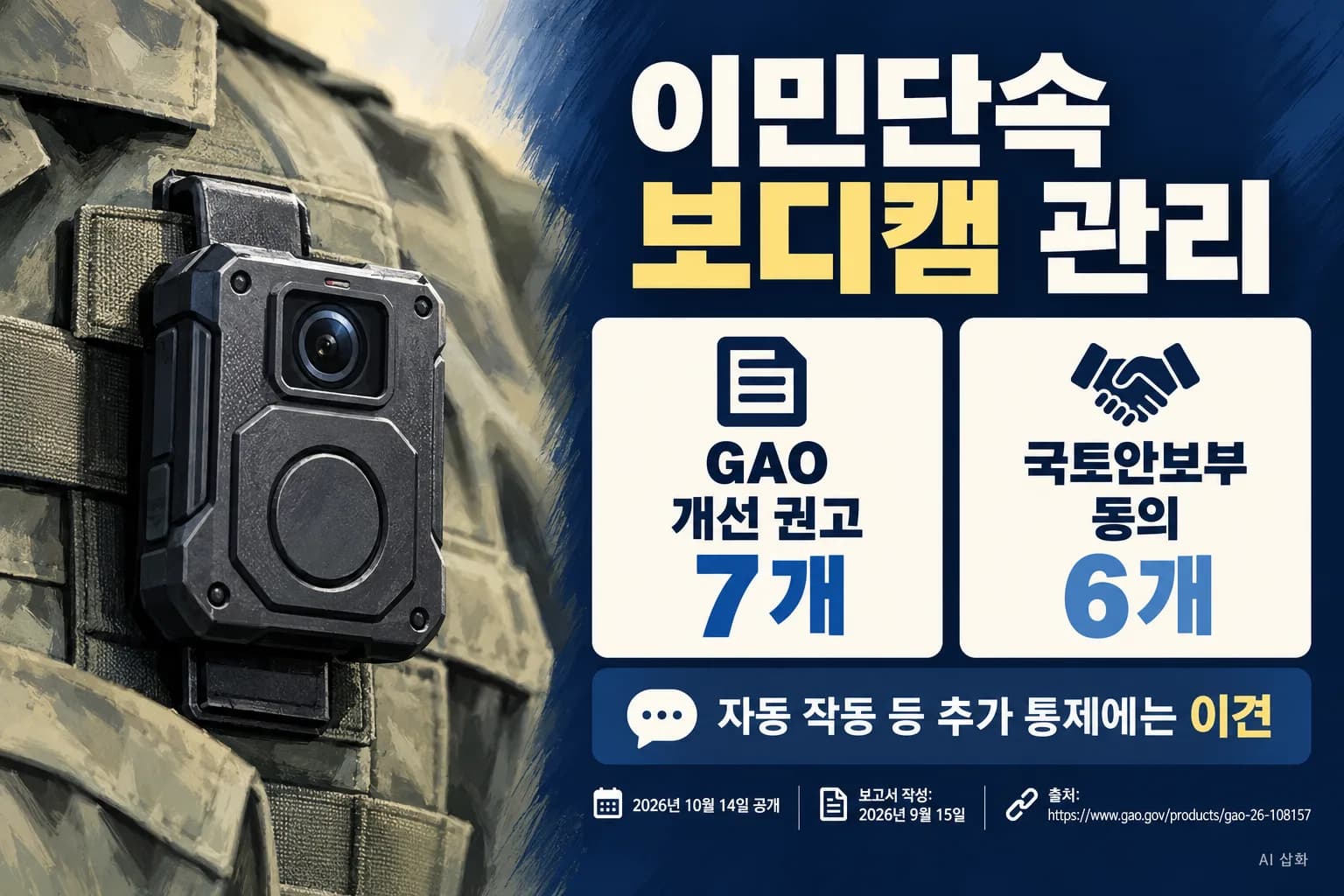 미 감사원, 이민단속 보디캠 관리 개선 권고…자동 작동 장치는 이견