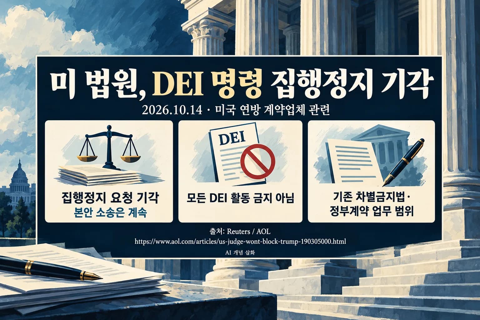 미 법원, 연방 계약업체 DEI 명령 집행정지 기각…적용 범위는 차별 행위로 제한