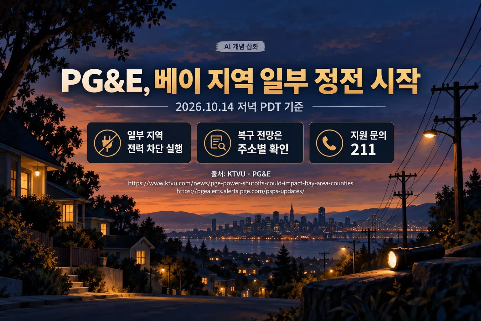 PG&E, 베이 지역 일부 실제 정전 시작…복구 전망은 주소별 확인 필요