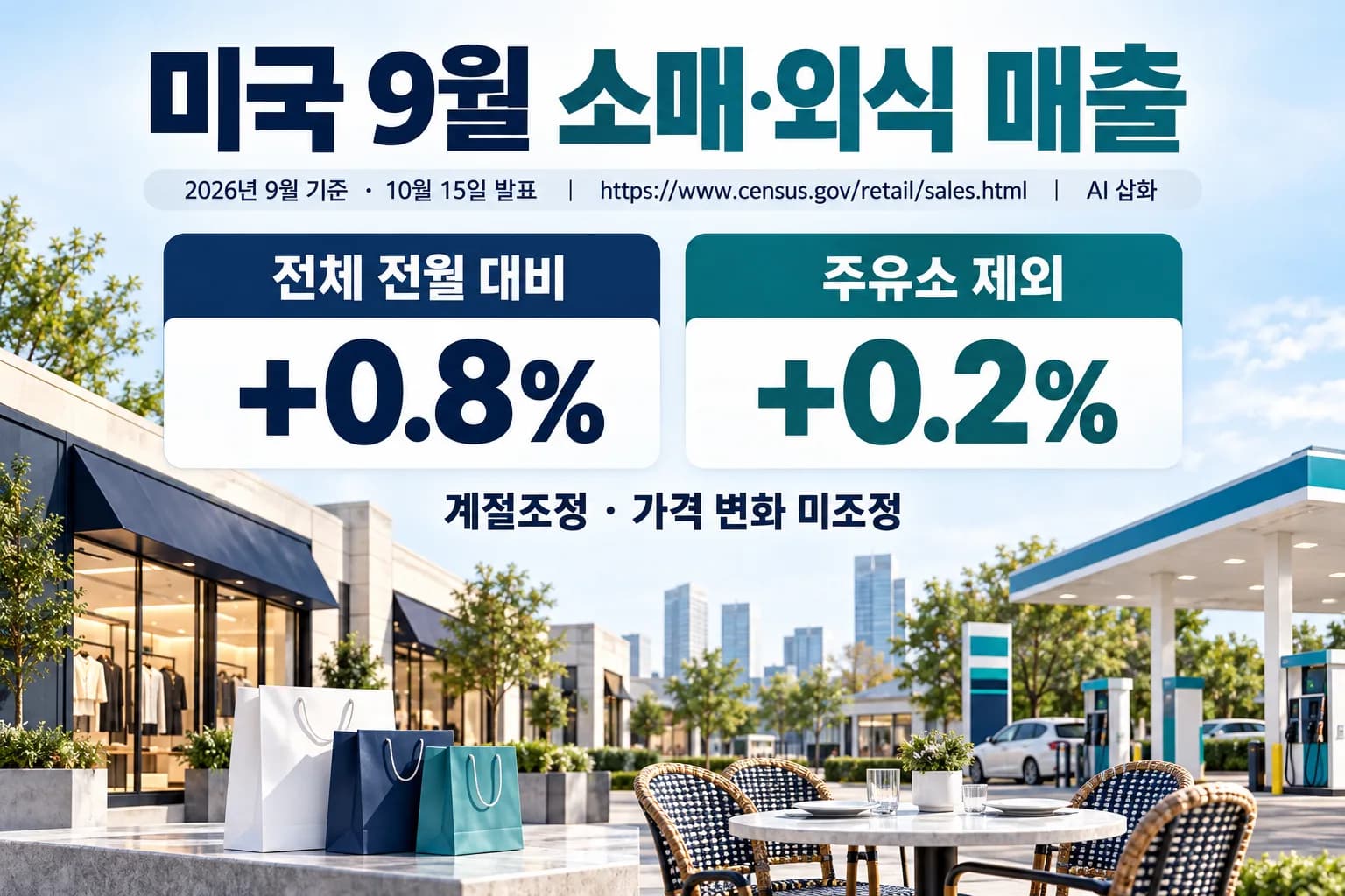 미국 9월 소매·외식 매출 0.8% 증가…주유소 제외하면 0.2%