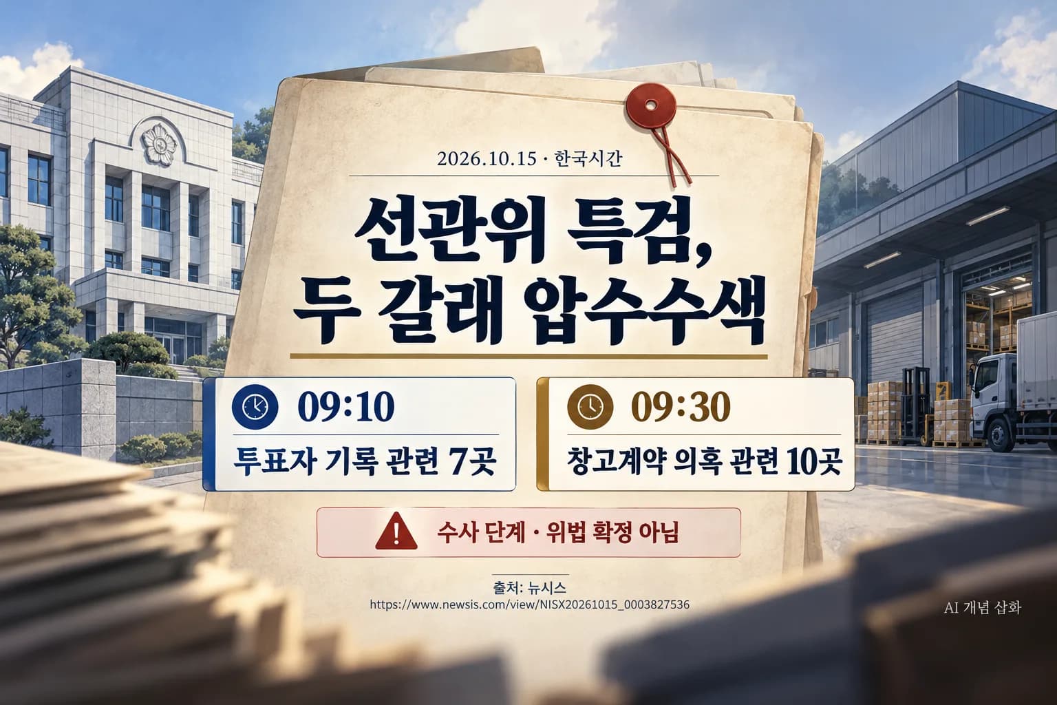 선관위 특검, 투표자 기록·창고계약 의혹 압수수색…두 갈래 수사 확대