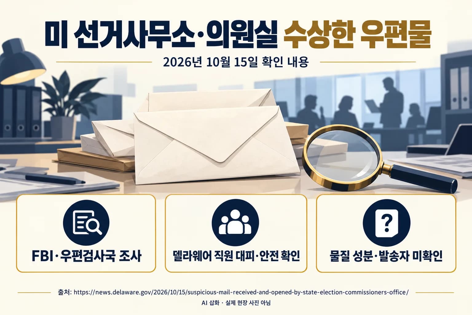 미 선거사무소·상원의원실에 수상한 우편물…델라웨어 직원 대피
