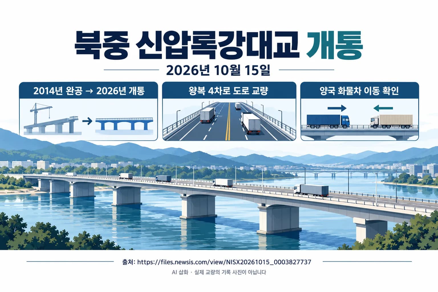북중 신압록강대교 개통…완공 12년 만에 화물차 오갔다