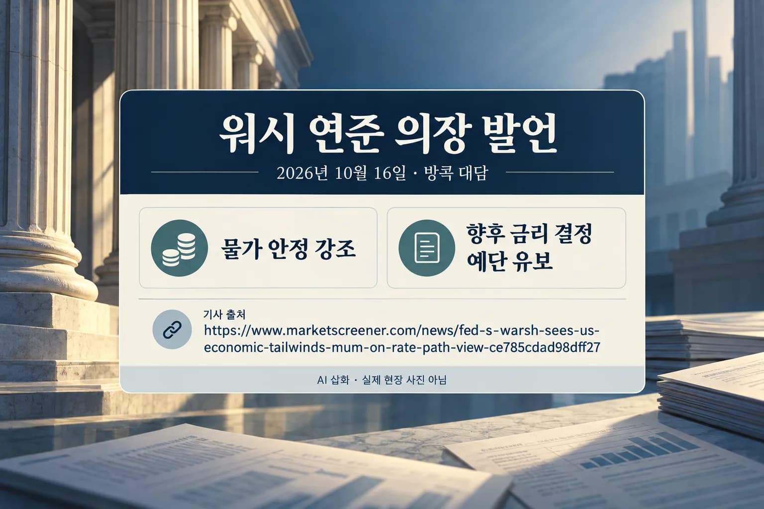 워시 연준 의장, 물가 안정 강조…추가 금리 결정 예고는 유보