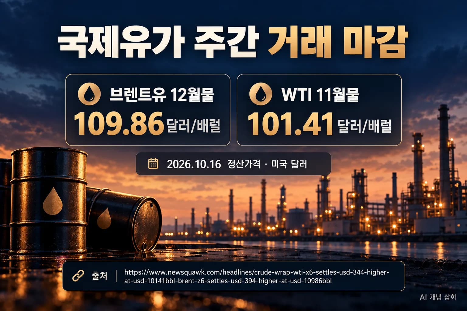 브렌트유 장중 110달러…WTI 101.41달러로 주간 거래 마감