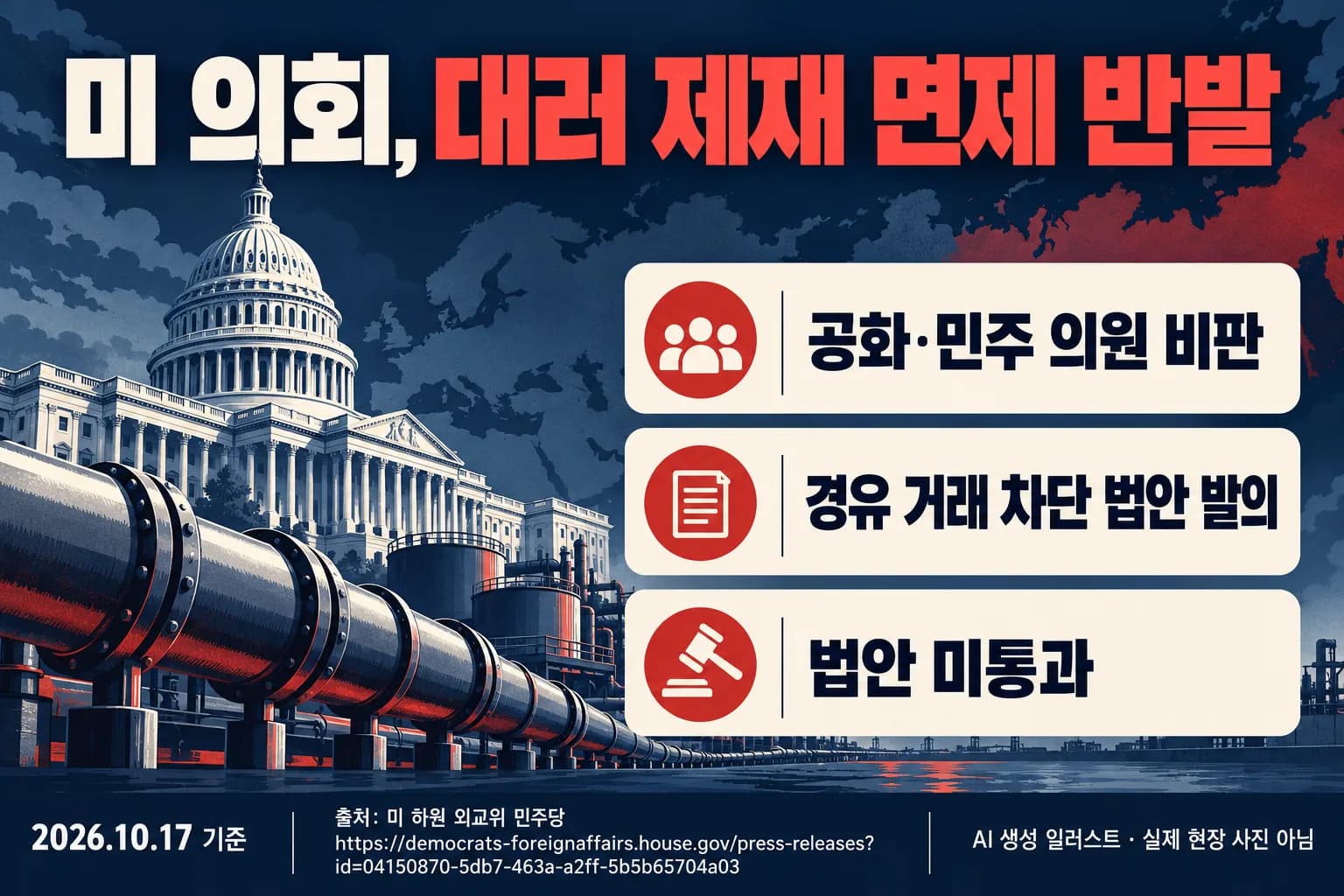 미 의회, 대러 제재 면제에 초당적 반발…경유 거래 차단 법안도