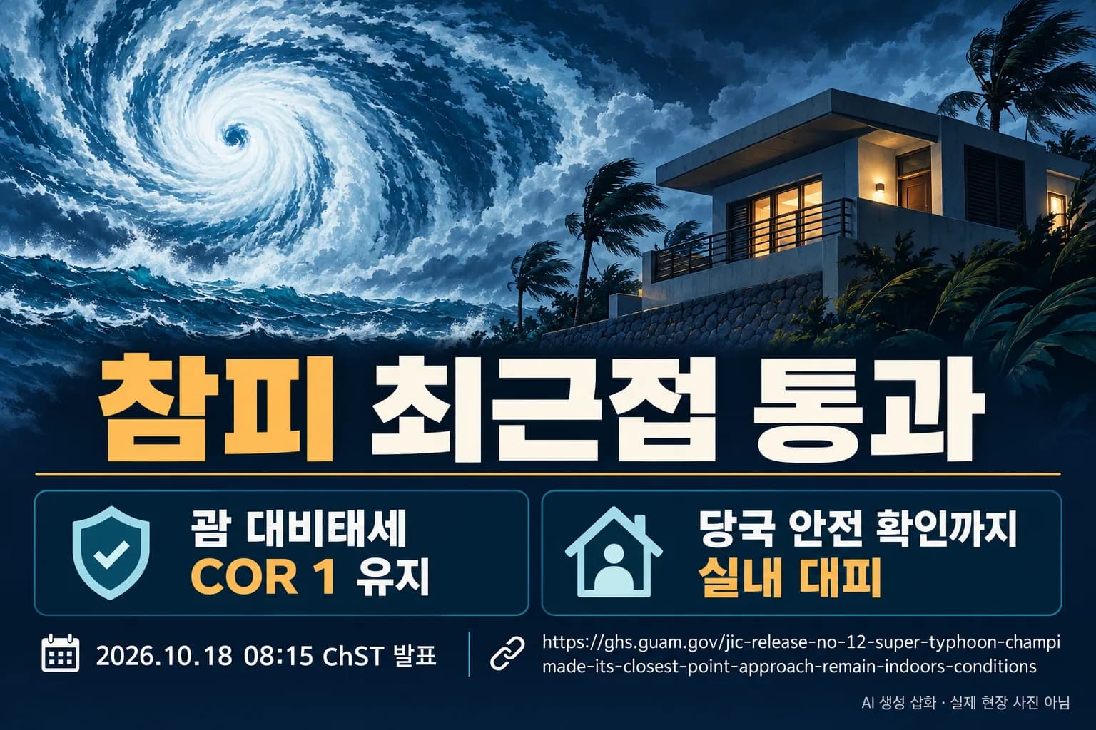 참피, 괌 최근접 지점 통과…시속 150마일 슈퍼태풍·대피 유지