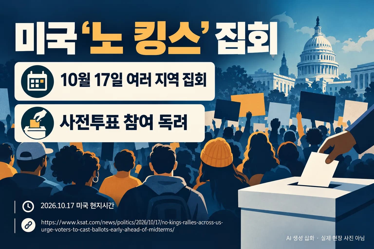 미국 ‘노 킹스’ 집회, 중간선거 17일 앞두고 사전투표 독려
