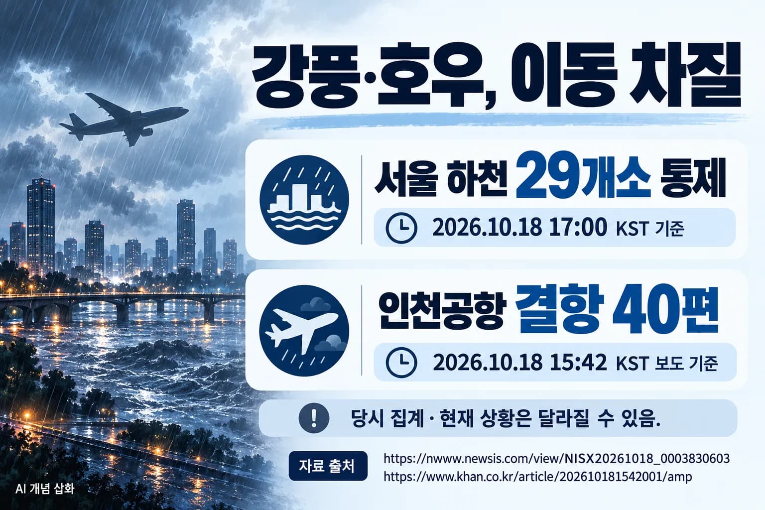 수도권 비바람에 하천 통제·도로 침수…인천공항 운항도 차질