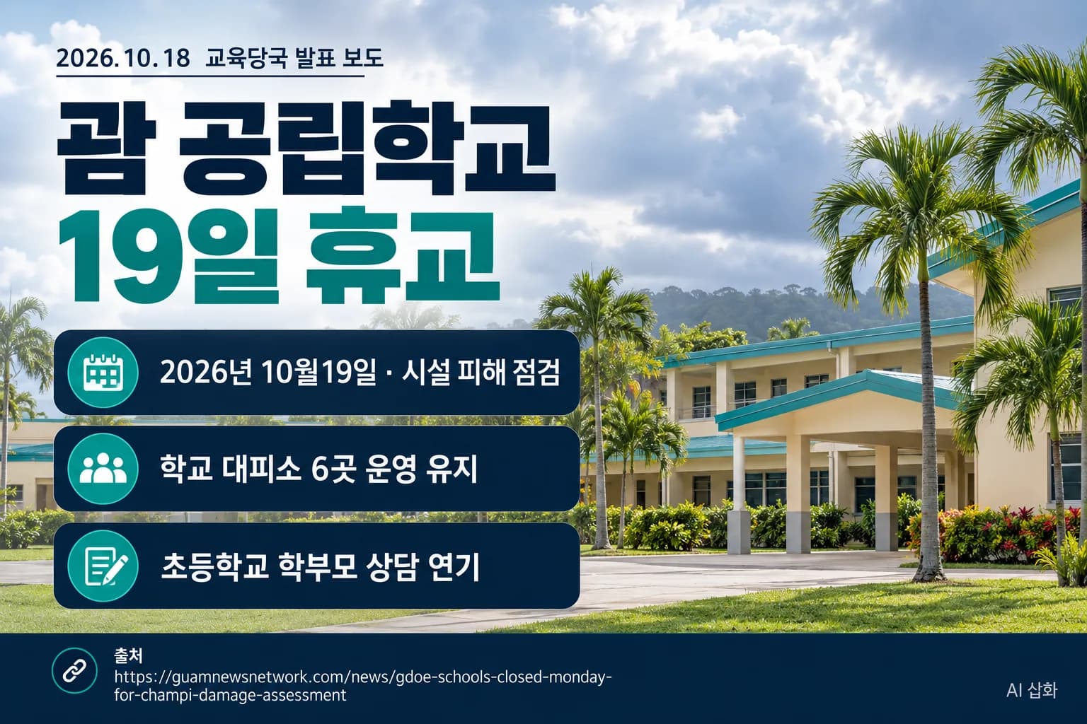 괌 공립학교 19일 휴교…태풍 피해 점검하고 대피소는 계속 운영