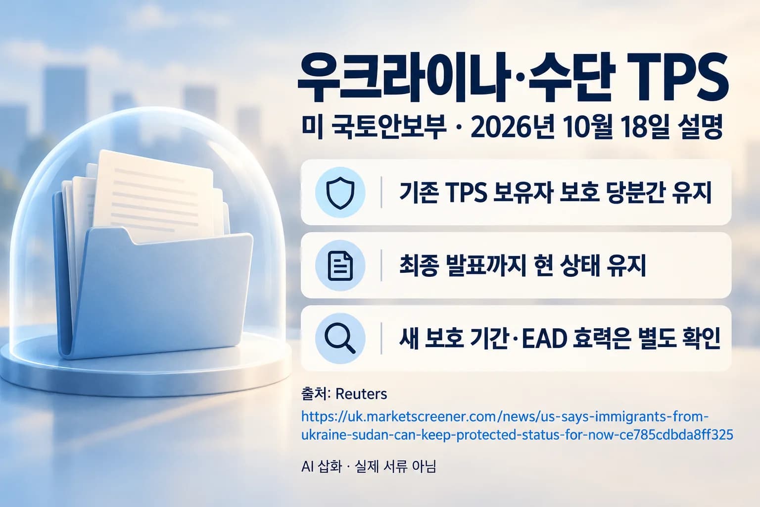 미 국토안보부, 우크라이나·수단 TPS 보호 당분간 유지