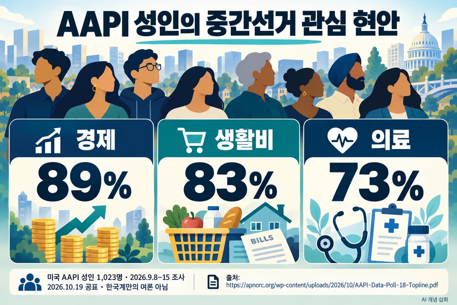 미국 아시아계 등 성인, 중간선거 최대 관심은 경제…정책 신뢰 민주당 우세