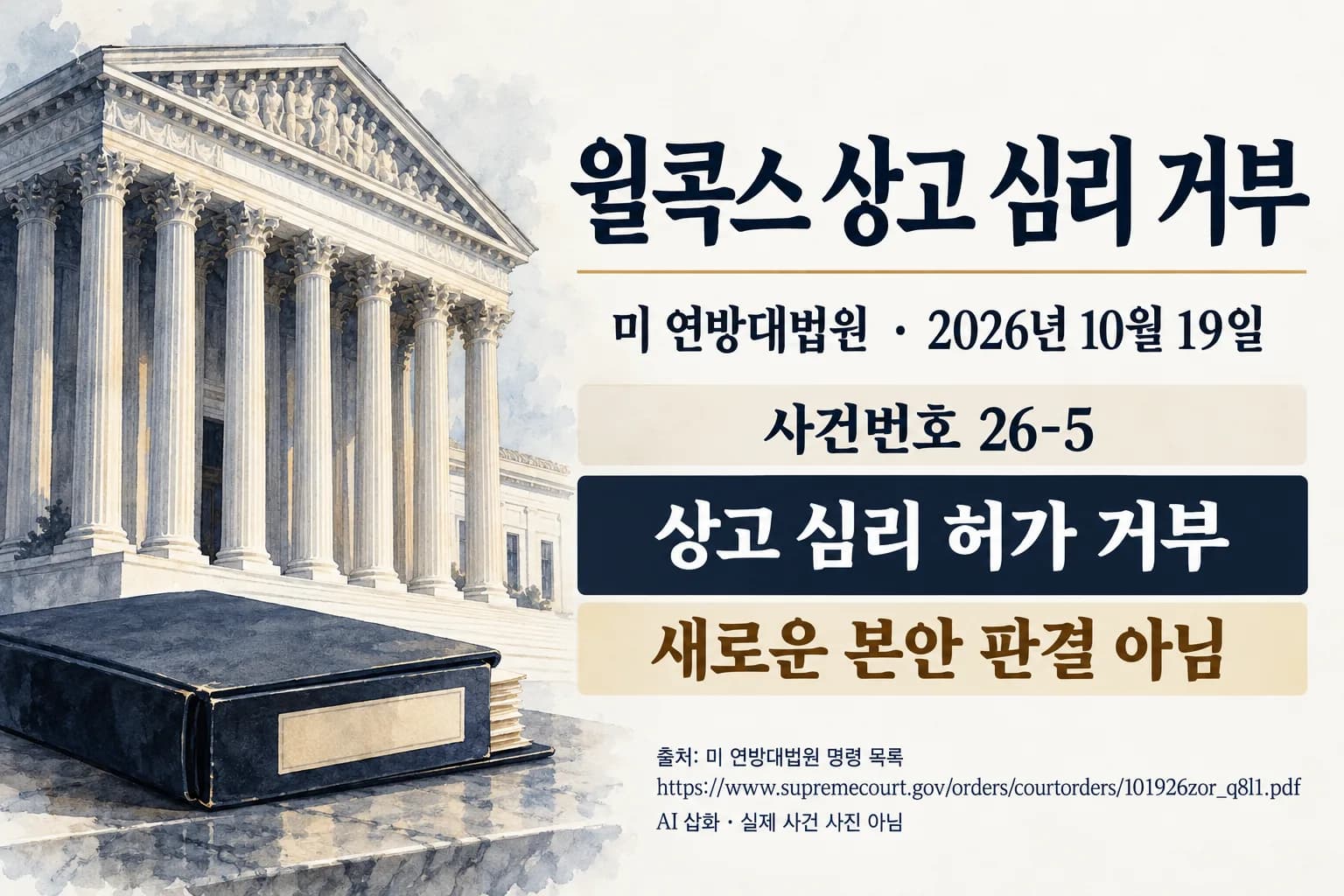 미 대법원, 해임된 노동관계위원 윌콕스의 상고 심리 거부