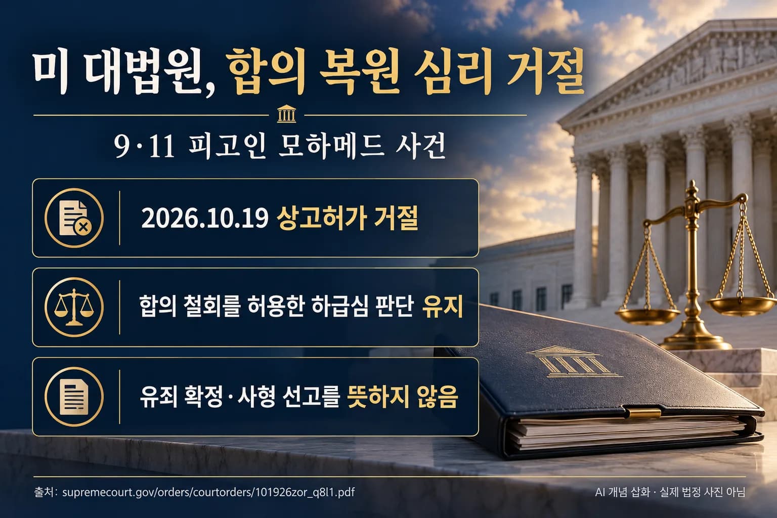 미 대법원, 9·11 피고인 모하메드 유죄인정 합의 복원 심리 거절