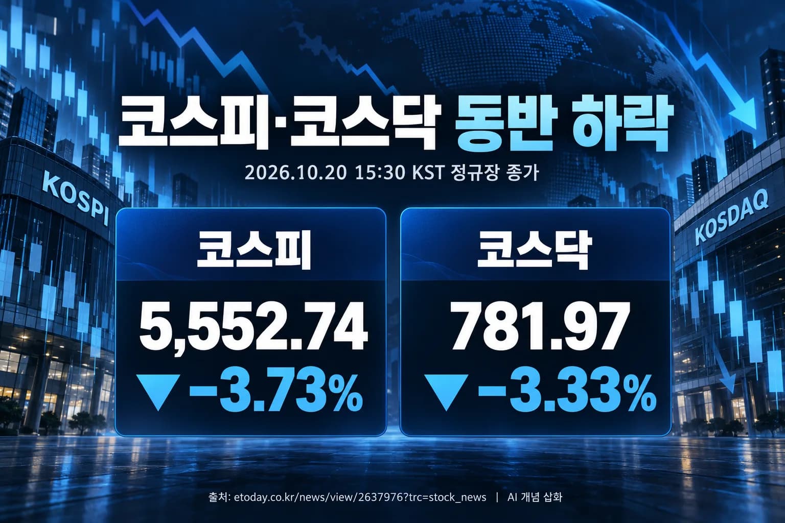 코스피 3.73% 내려 5,552.74 마감…코스닥도 3%대 하락