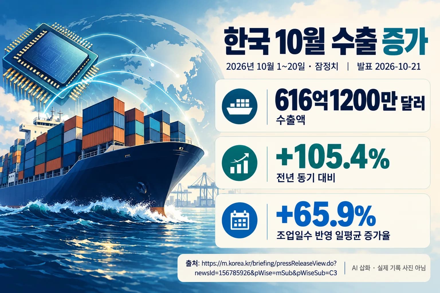 10월 1~20일 수출 105.4% 증가…일평균도 65.9% 늘어