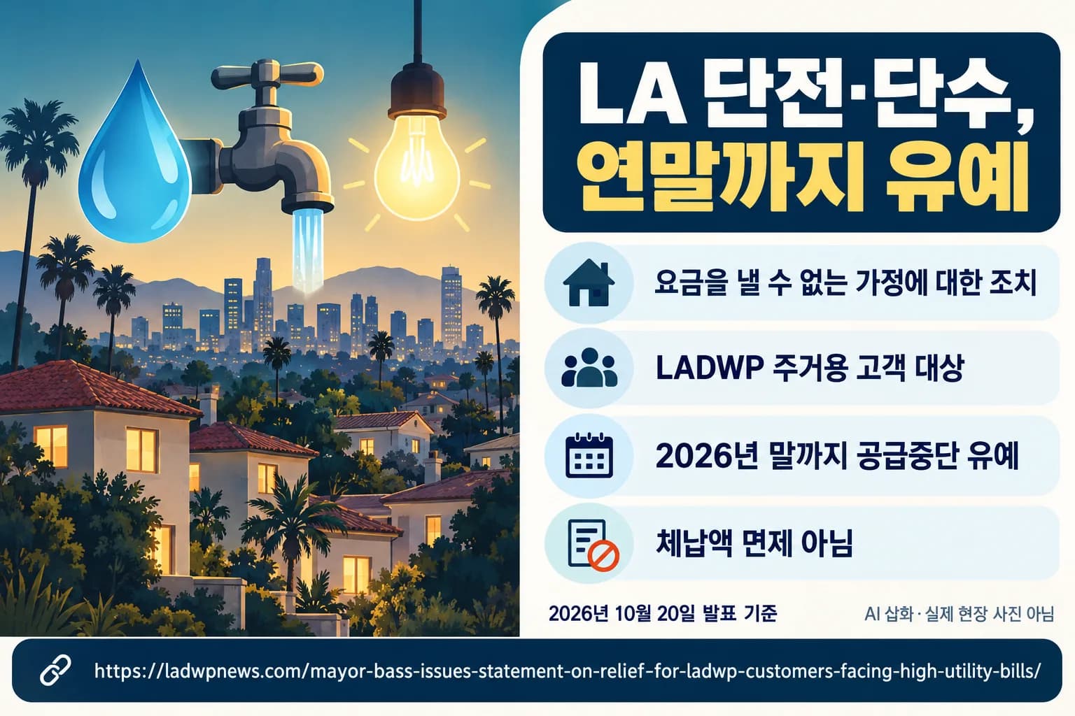 LA, 요금 못 낸 가정 단전·단수 연말까지 유예…체납액 면제는 아냐