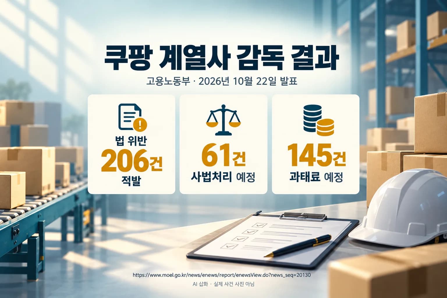 노동부 “쿠팡 계열사 법 위반 206건”…산재 은폐 정황 2건 수사 착수
