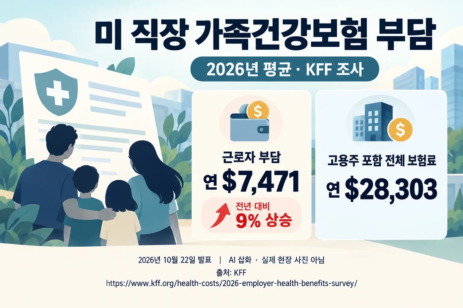 미 직장 가족건강보험 근로자 부담 연7,471달러…KFF 조사서 9% 상승