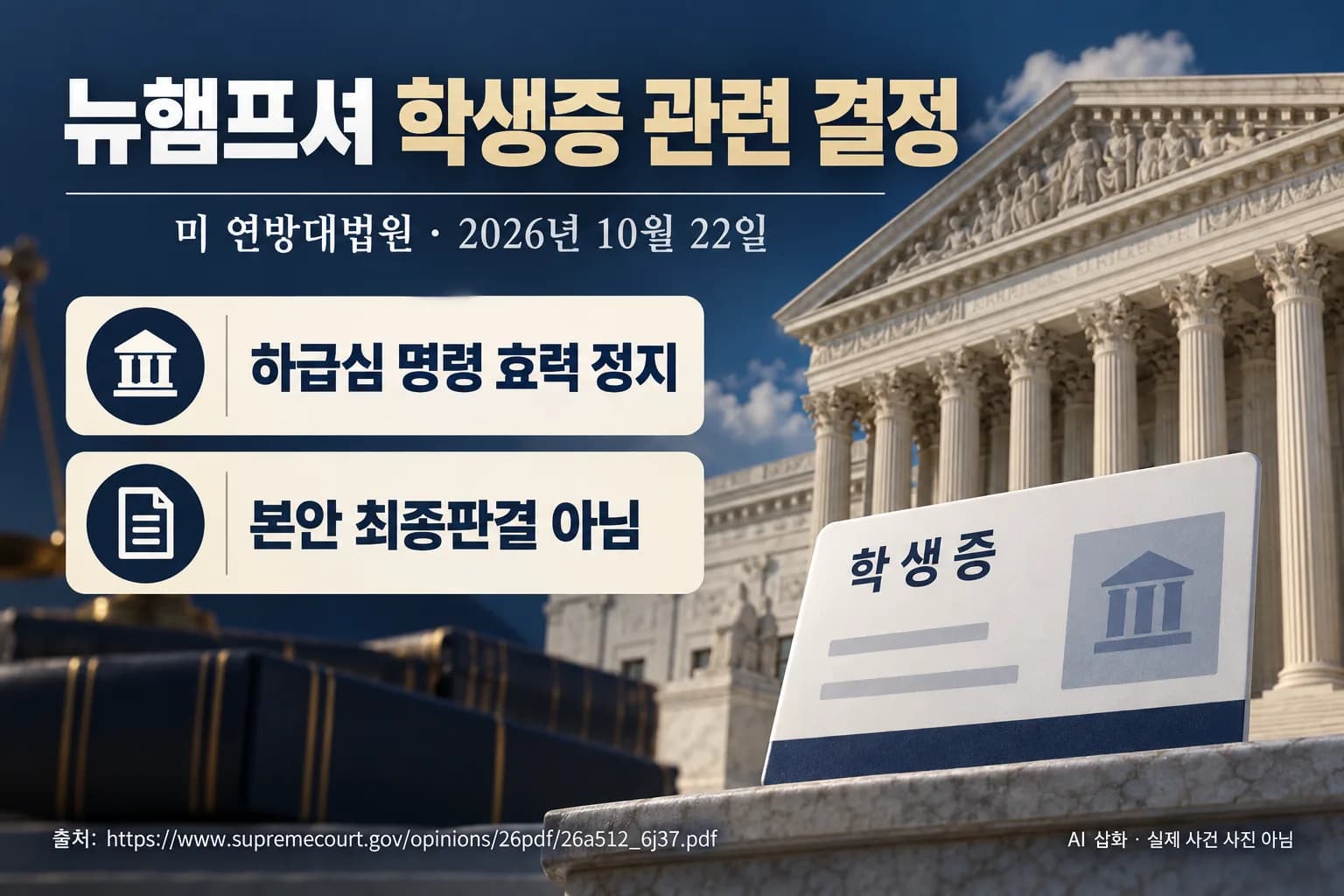 미 대법원, 뉴햄프셔 학생증 투표안내 관련 하급심 명령 정지