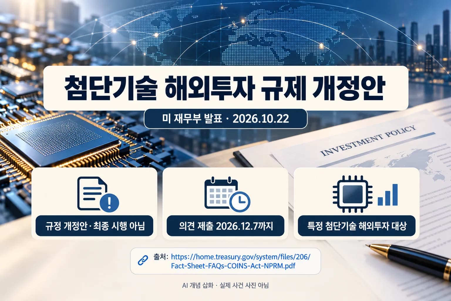 미 재무부, 첨단기술 해외투자 규제 개정안 공개…12월 7일까지 의견 수렴