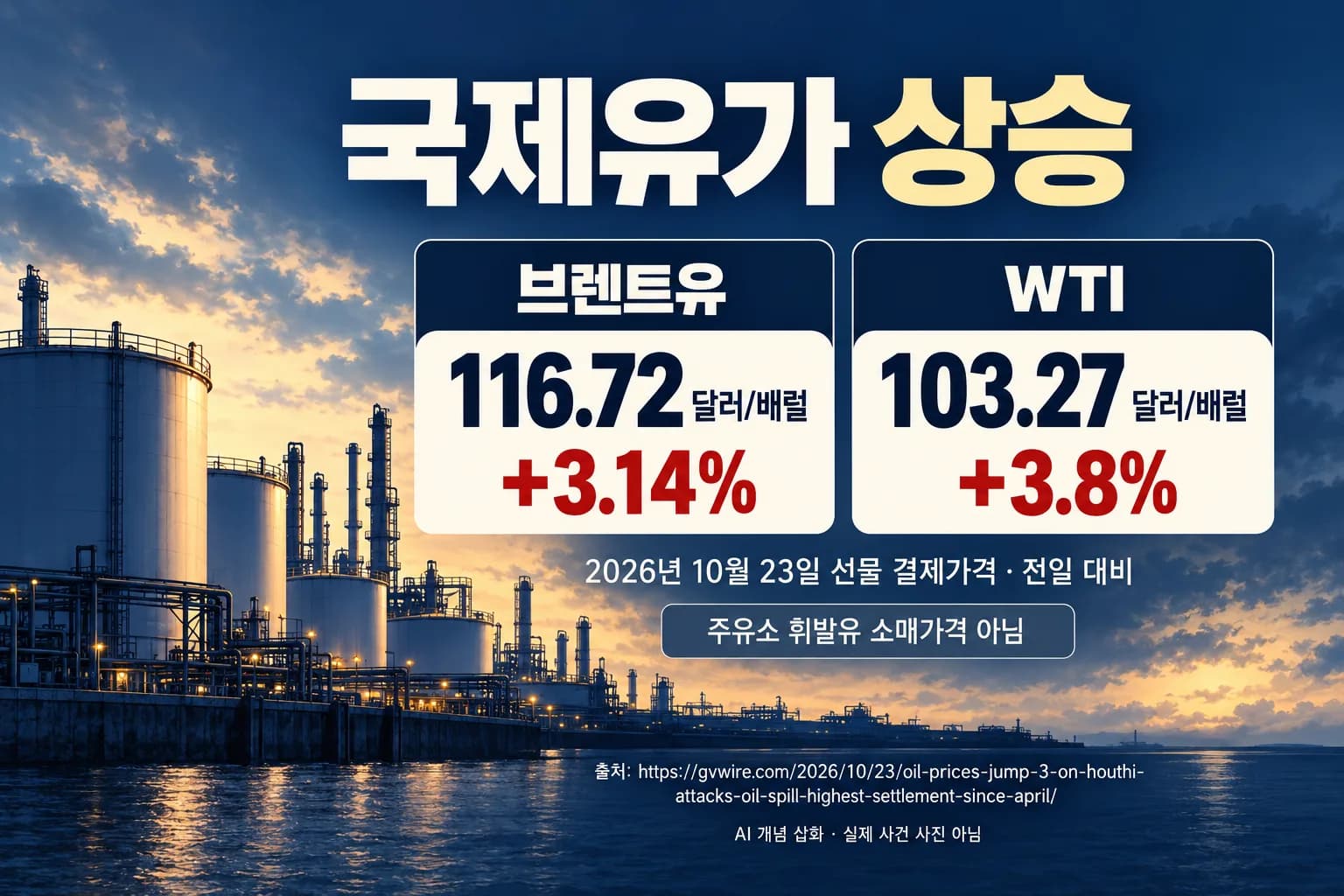 브렌트유 116.72달러로 3.14% 상승…미국, 비축유 최대 40만 배럴 교환 승인