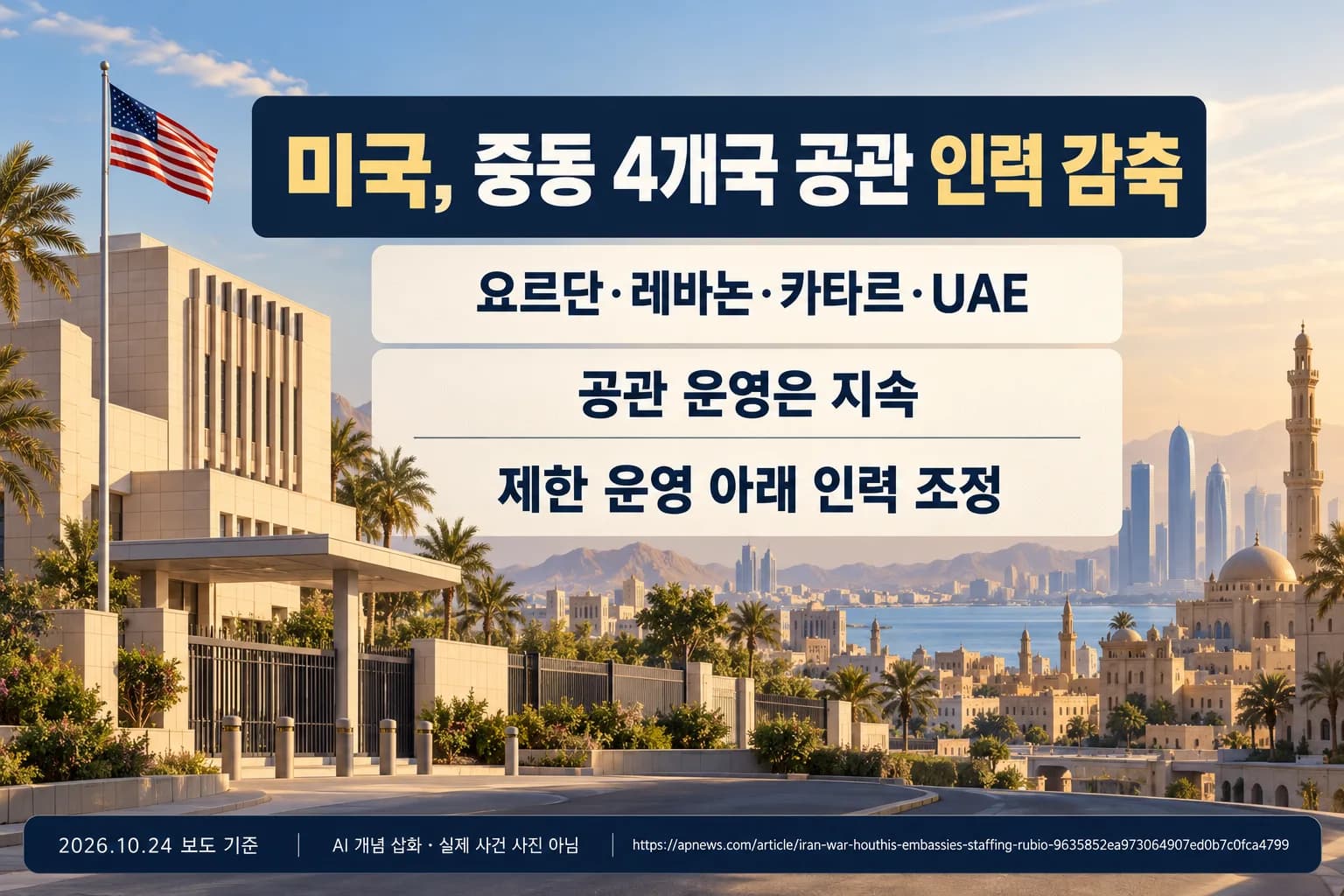 미국, 중동 4개국 대사관 인력 감축…공관은 계속 운영