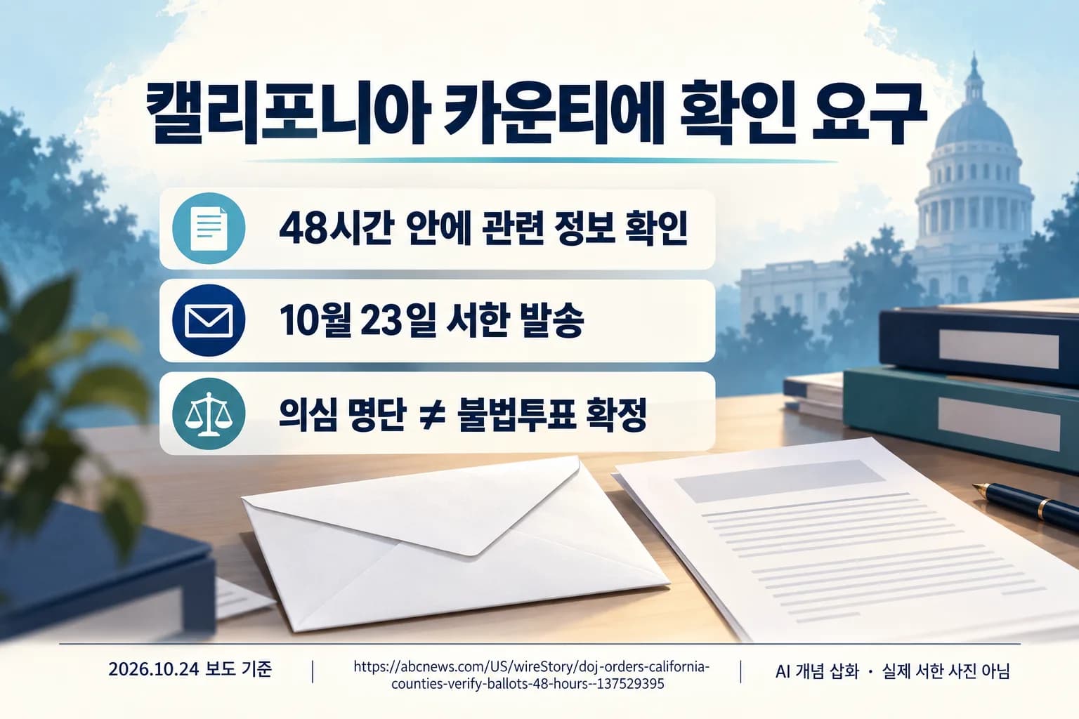미 법무부, 캘리포니아 카운티들에 투표용지 확인 48시간 요구