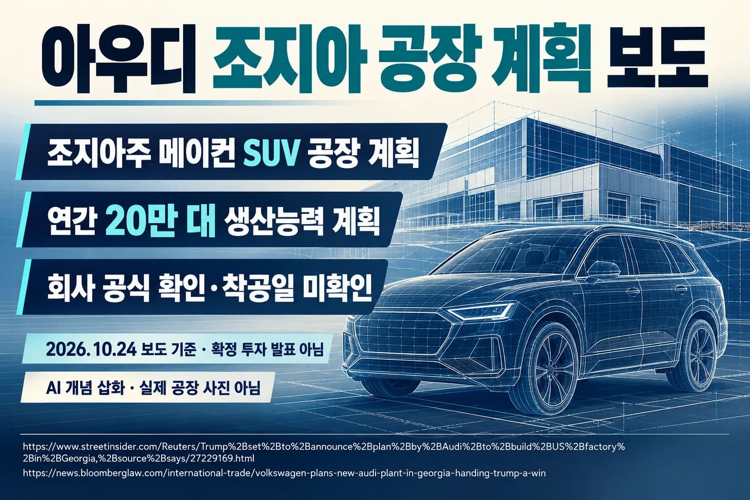 아우디 조지아 SUV 공장 계획 보도…연 20만 대 규모, 회사 확인은 아직