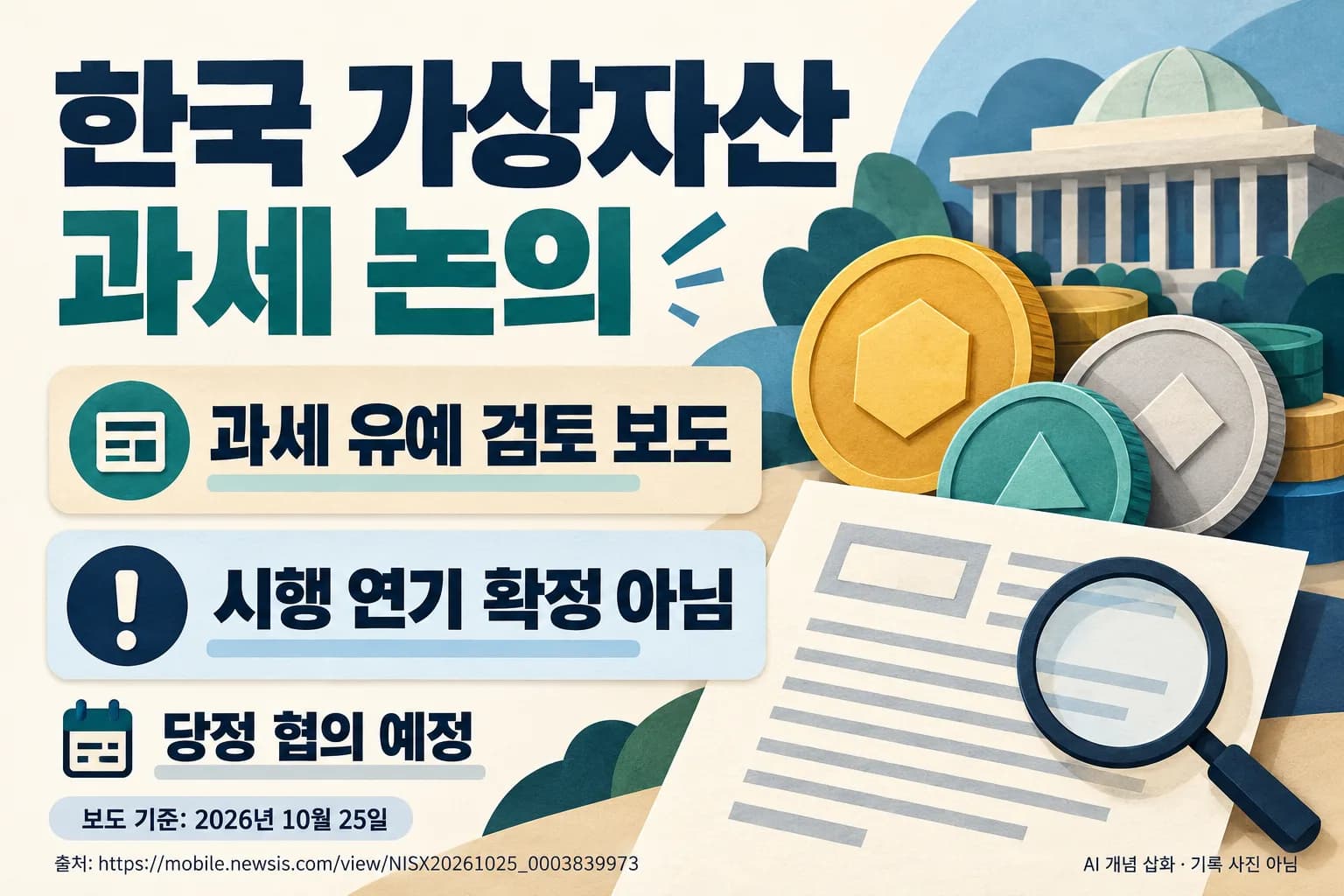 한국 가상자산 과세 재유예 검토 보도…시행 연기 확정은 아직