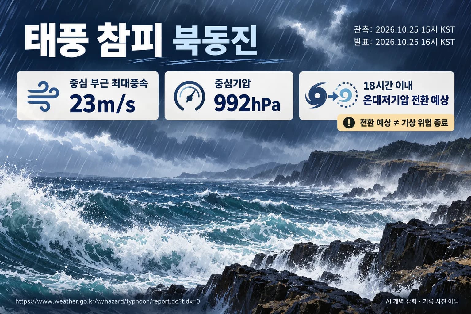태풍 참피 북동진…제주 강풍·운항 차질 속 26일 온대저기압 전환 예상