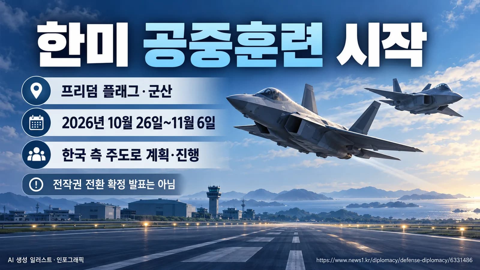 한미 공중훈련 군산서 시작…한국 주도로 전작권 전환 역량 점검
