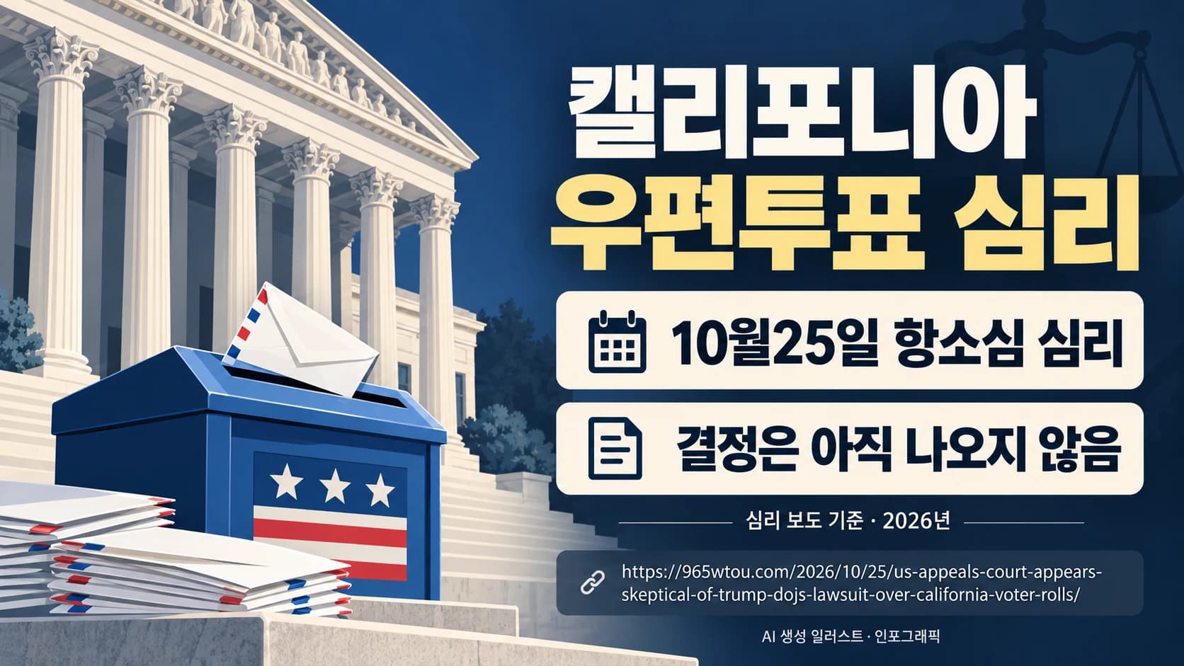 캘리포니아 우편투표 분리 요구, 항소심서 권한·근거 집중 심리…결정은 아직