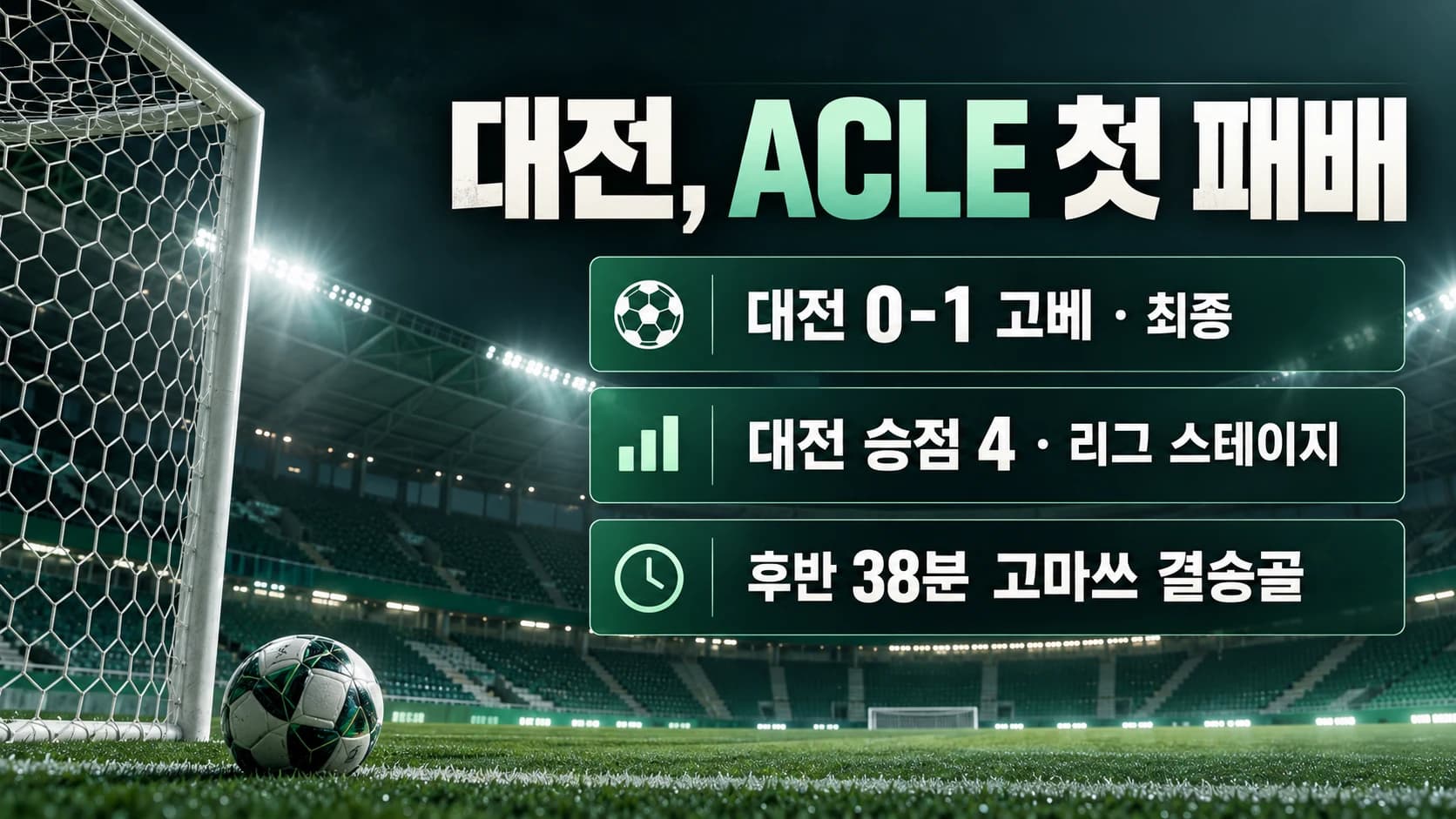 대전, 고베에 0-1…ACLE 3차전서 대회 첫 패배