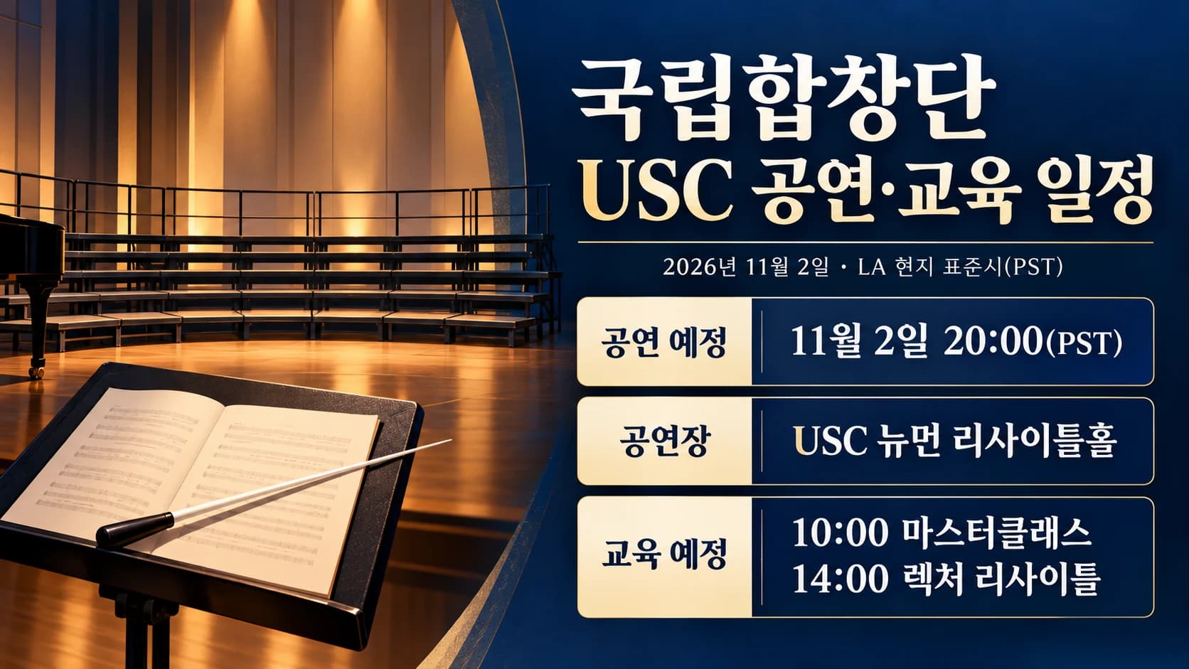 국립합창단, LA 협연 앞두고 USC 공연·교육 일정 안내