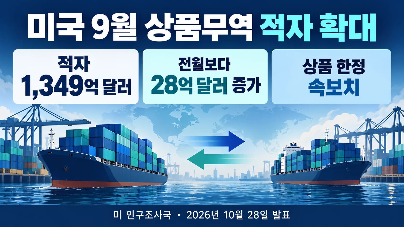 미 9월 상품무역 적자 1,349억 달러…수입 증가폭이 수출 웃돌아