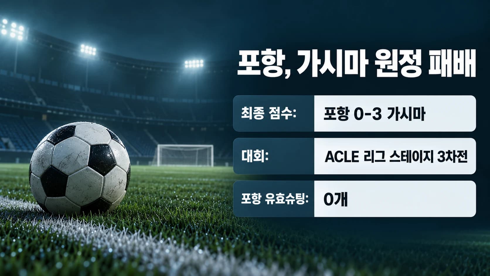 포항, 가시마 원정 0-3 패배…ACLE 3경기째 승점 없어