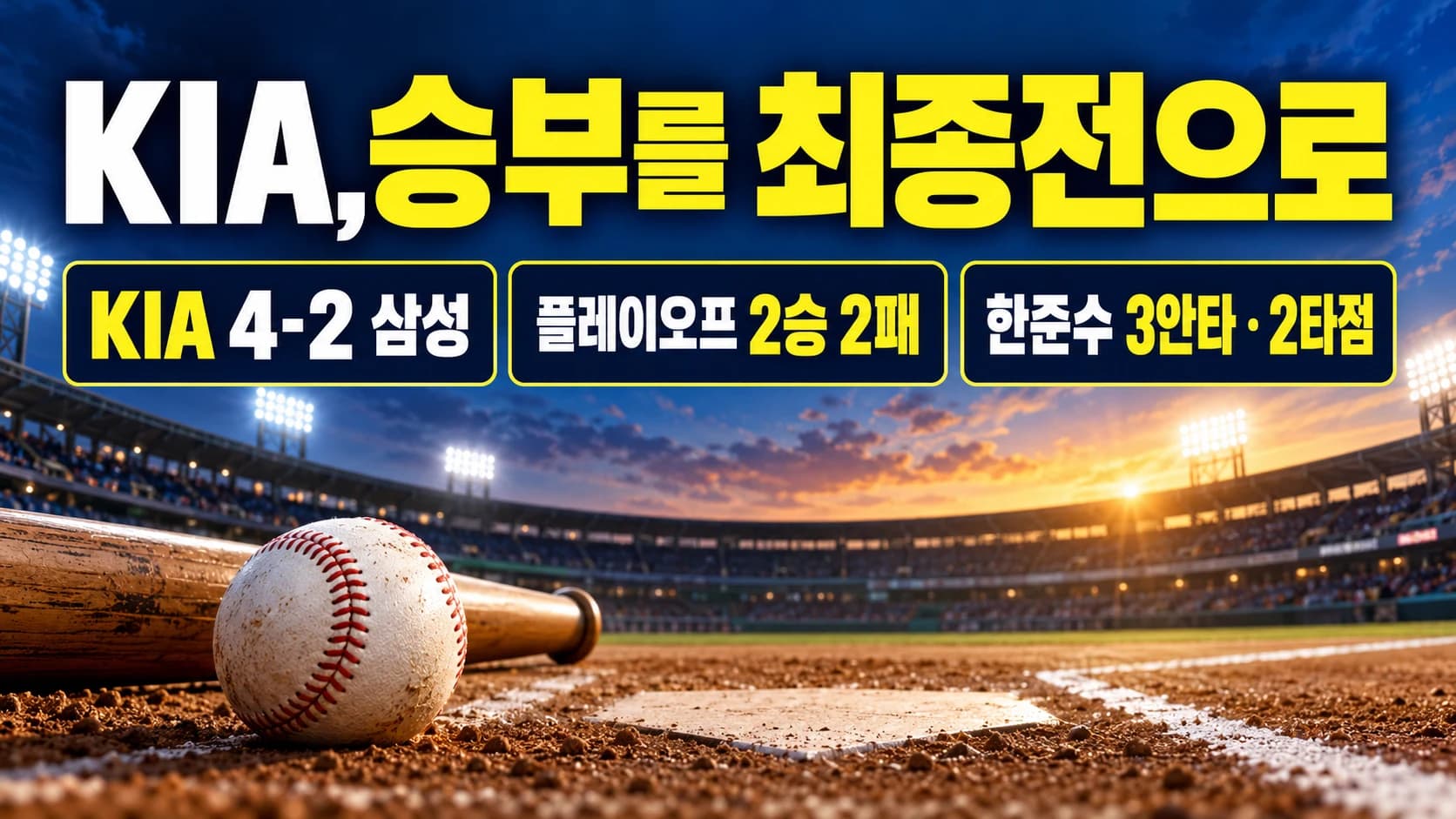 KIA, 삼성에 4-2 역전승…플레이오프 2승2패로 최종전